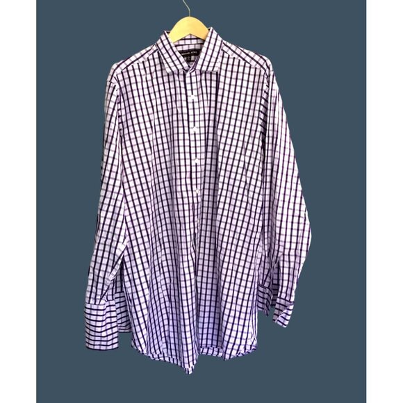 MICHAEL KORS Other - MICHAEL KORS- MENS PURPLE PLAID BUTTON FRONT 100% COTTON SHIRT SIZE NECK 17 TALL